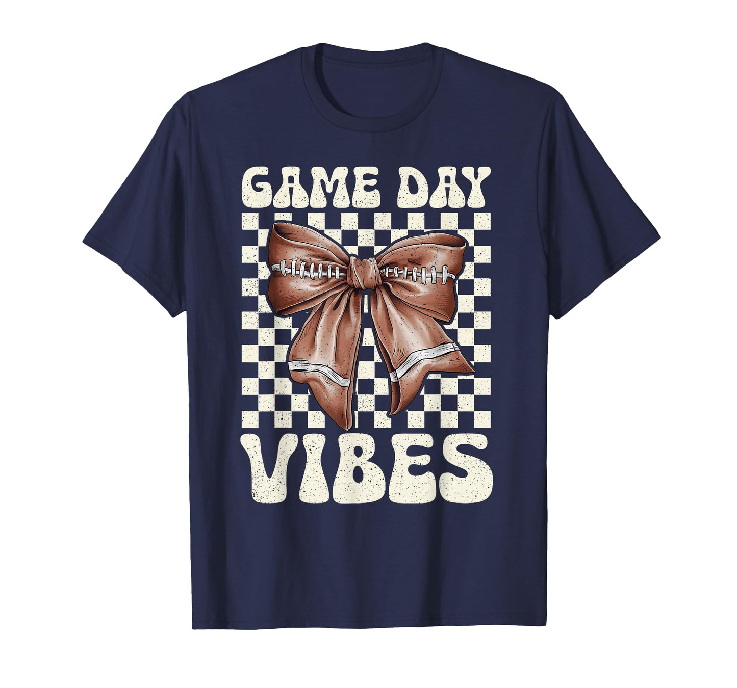 Game Day Vibes Groovy Coquette Bow Football Women Girls Kids T-Shirt