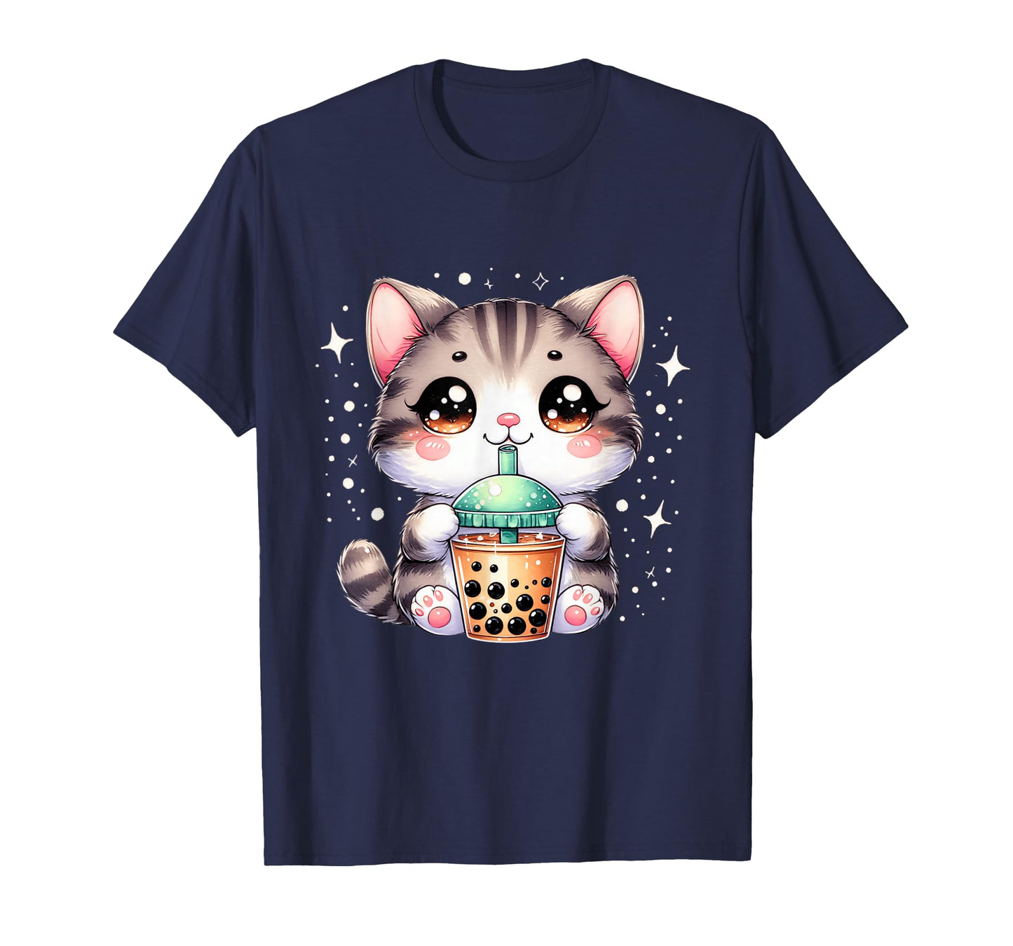 Cute Cat Boba Tea Girl Women Japanese Anime Graphic T-Shirt
