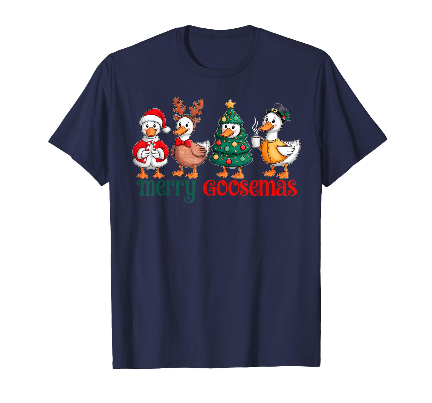 Merry Goosemas Christmas Goose Santa Hat Funny Xmas Holiday T-Shirt