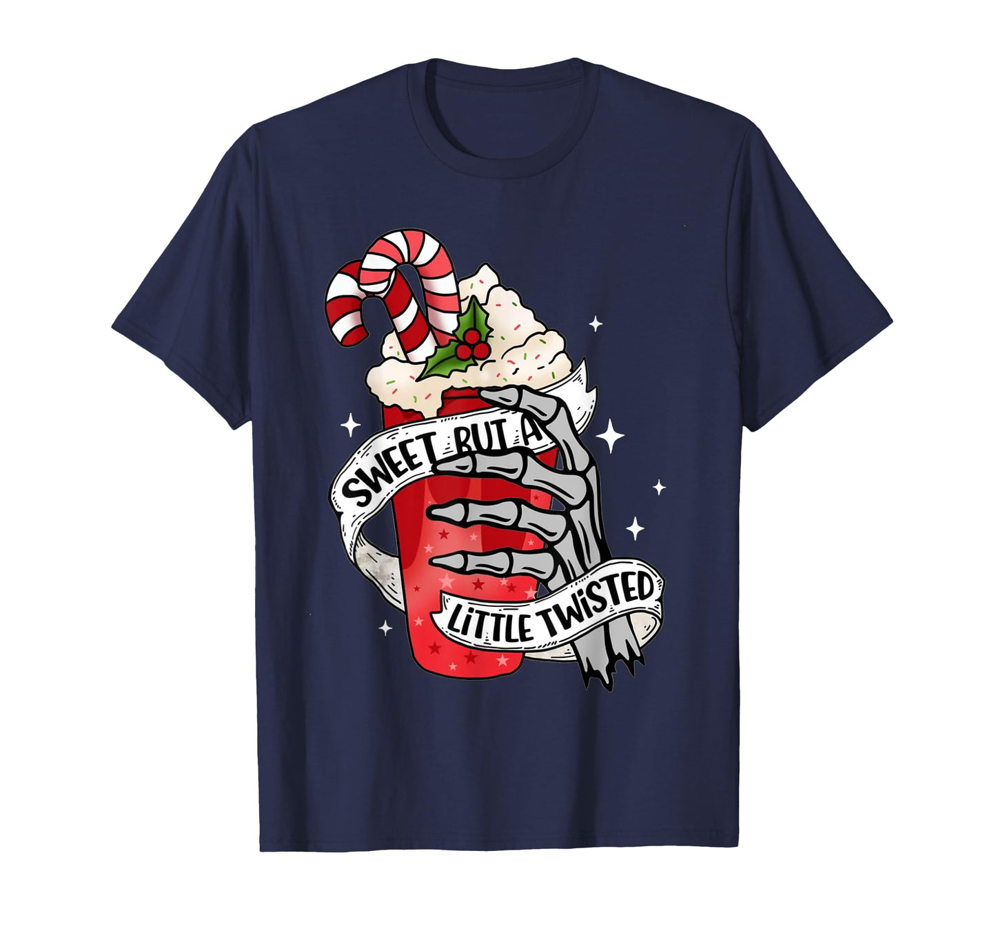 Funny Christmas Candy Cane Sweet But Twisted Skeleton Latte T-Shirt