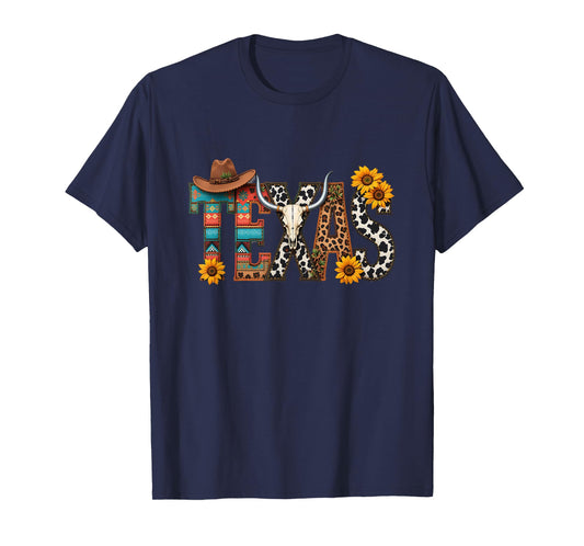 Retro Vibes Text Design Bold Colors & Shining Stars TEXAS T-Shirt