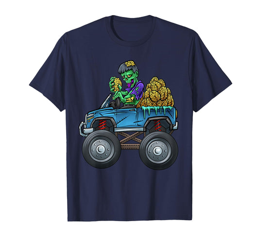 Monster Truck Driving Zombie Eating Brains Halloween Truck T-Shirt
