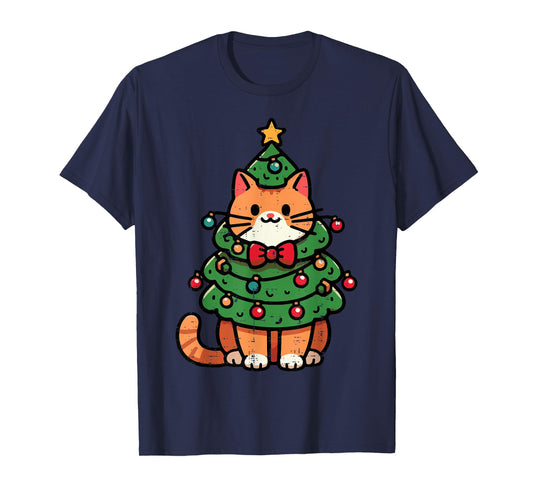 Ginger Cat Christmas Tree Cute Xmas Girls Kids Toddler Women T-Shirt