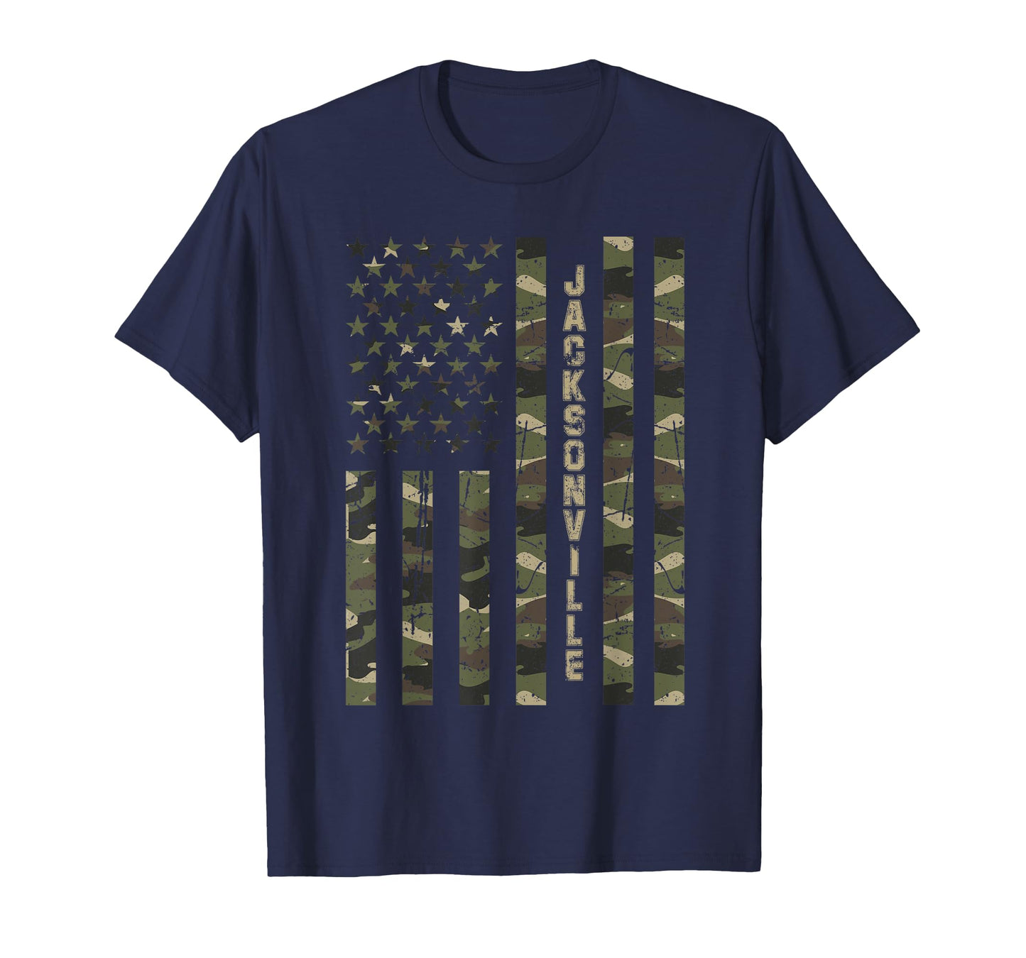 Jacksonville United States Distressed Camo w US Flag T-Shirt