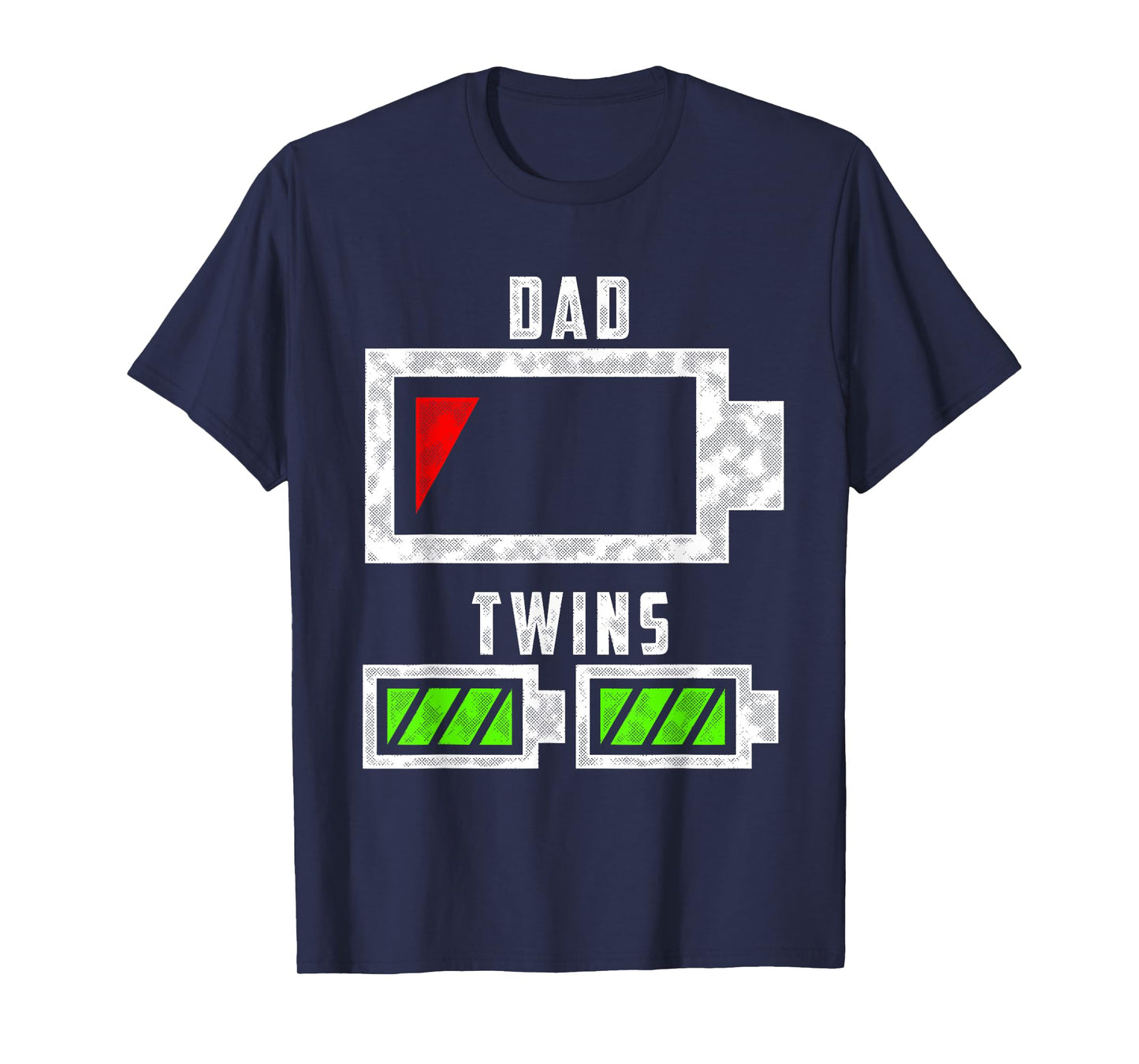 Tired Twin Dad Low Battery Dad of Twins Funny Dad T-Shirt
