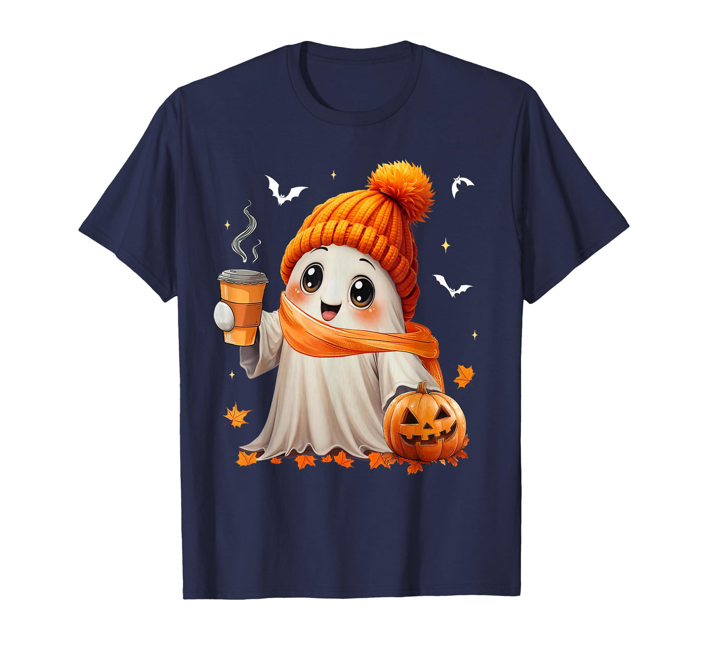 Cute Ghost Coffee Spooky Season Halloween Costume Women Girl T-Shirt