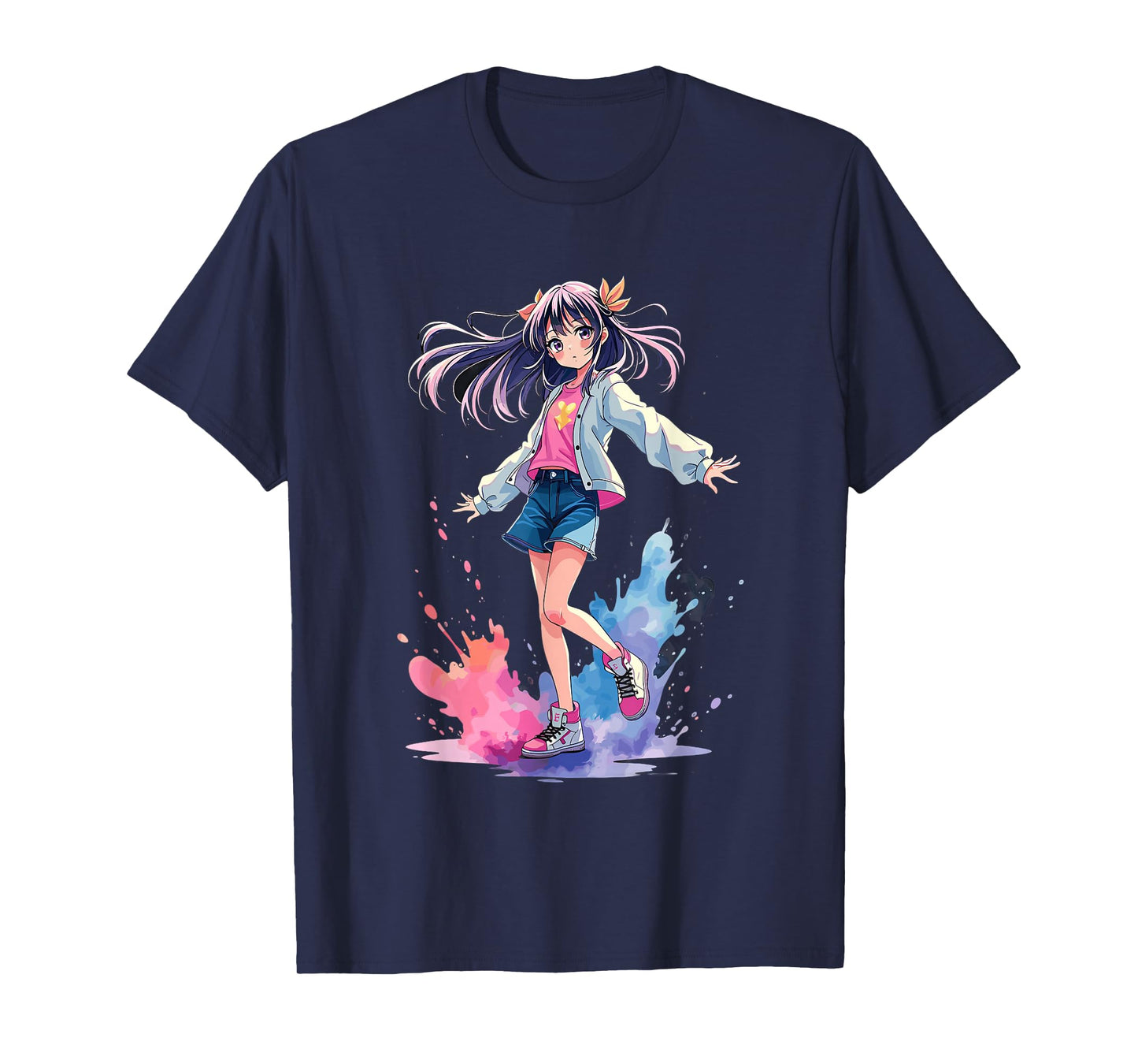 Anime Splash Girl Watercolor Art T-Shirt