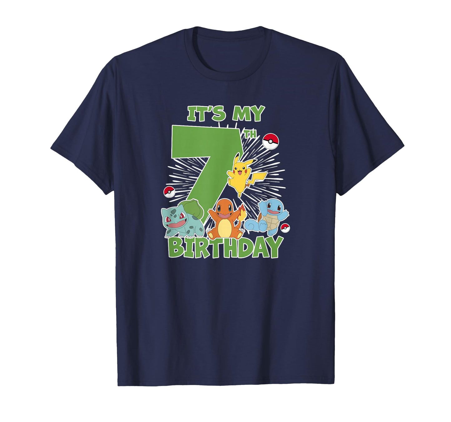Pokémon It's My 7th Birthday Kanto Starters Celebration T-Shirt