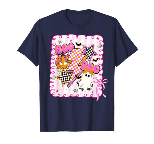 Halloween Coquette Ghost Pumpkin Lightning Bolt Girl Women T-Shirt