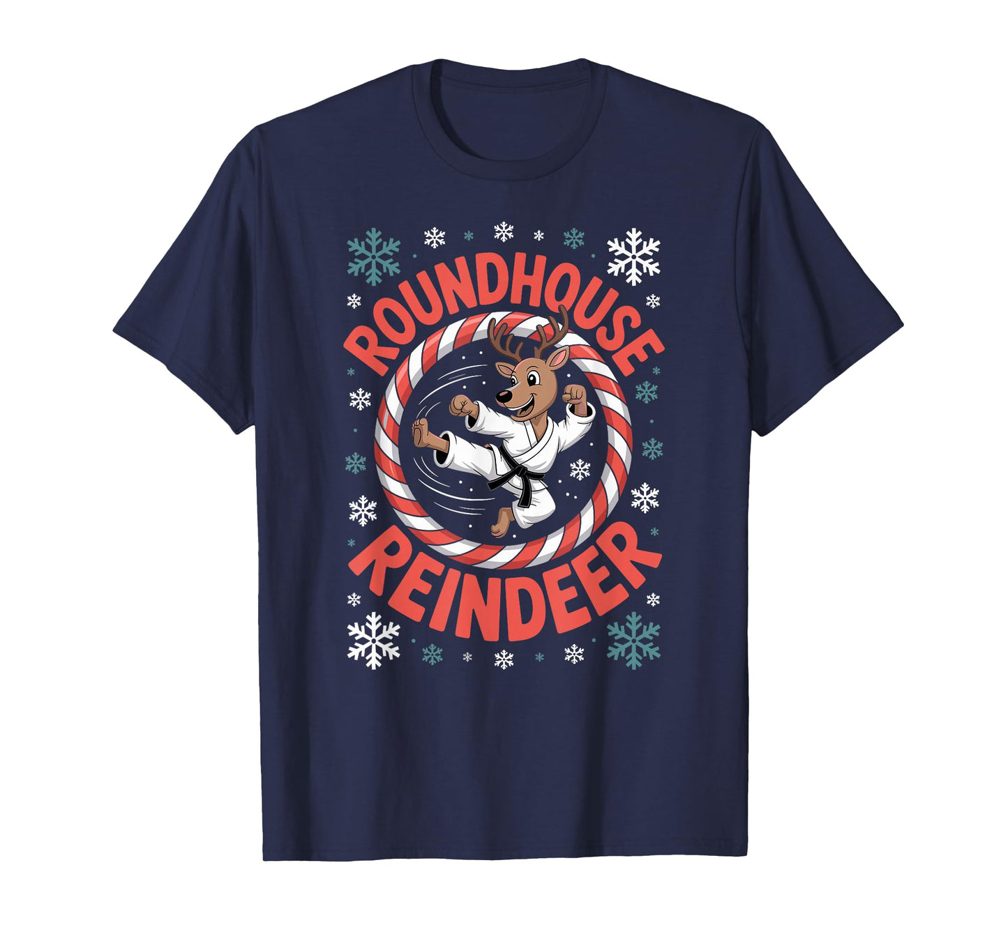 Funny Roundhouse Reindeer Christmas Martial Arts T-Shirt
