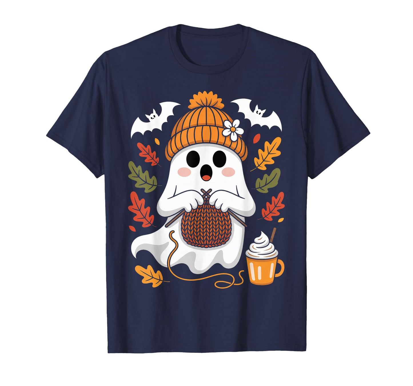 Cute Ghost Crochet Knitting Lover Halloween Coffee T-Shirt