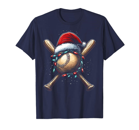 Christmas Baseball Pajama Santa For Men Boys Girls Kids Xmas T-Shirt
