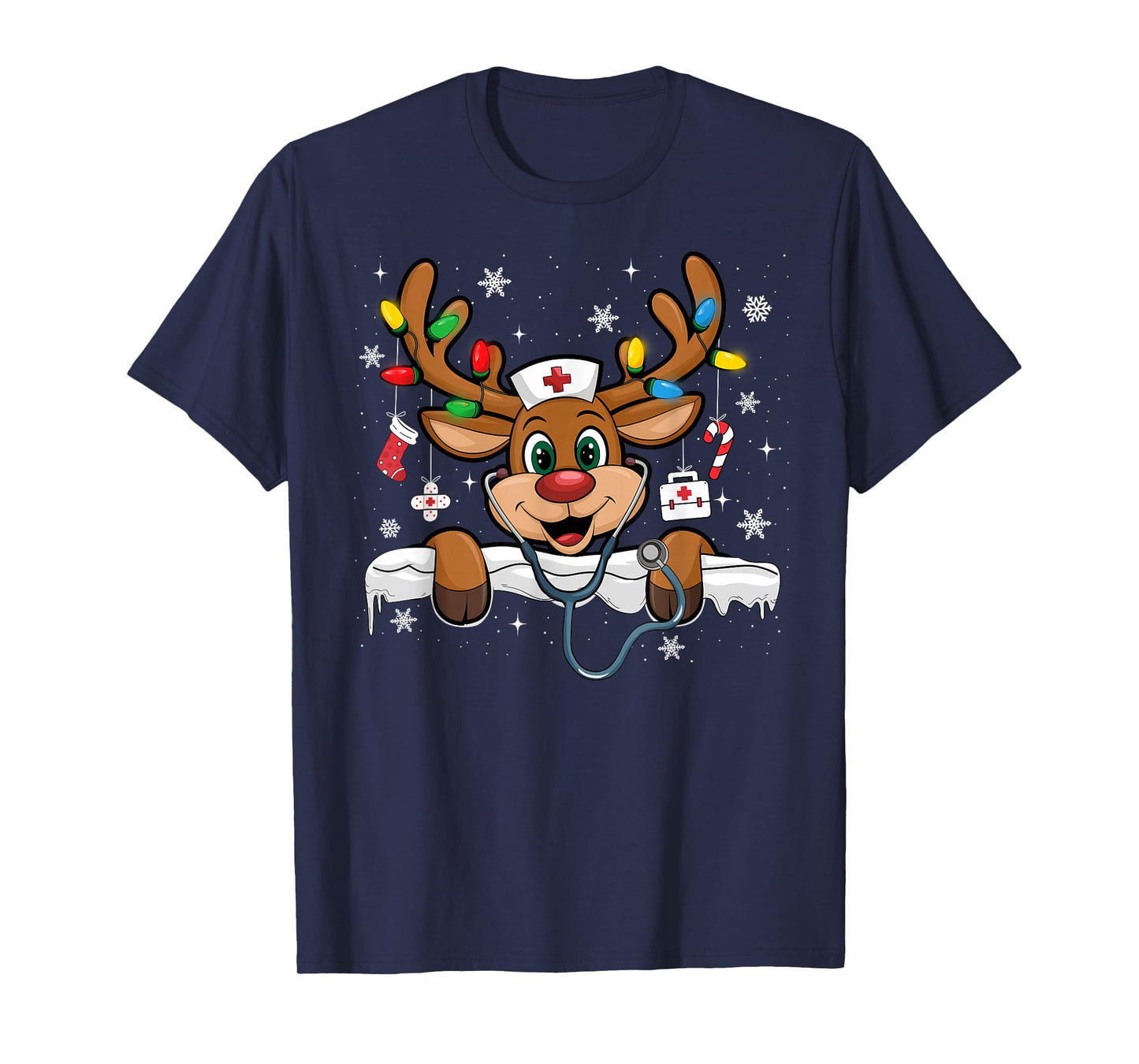Nurse Christmas Reindeer Nursing NICU RN LPN Scrub T-Shirt