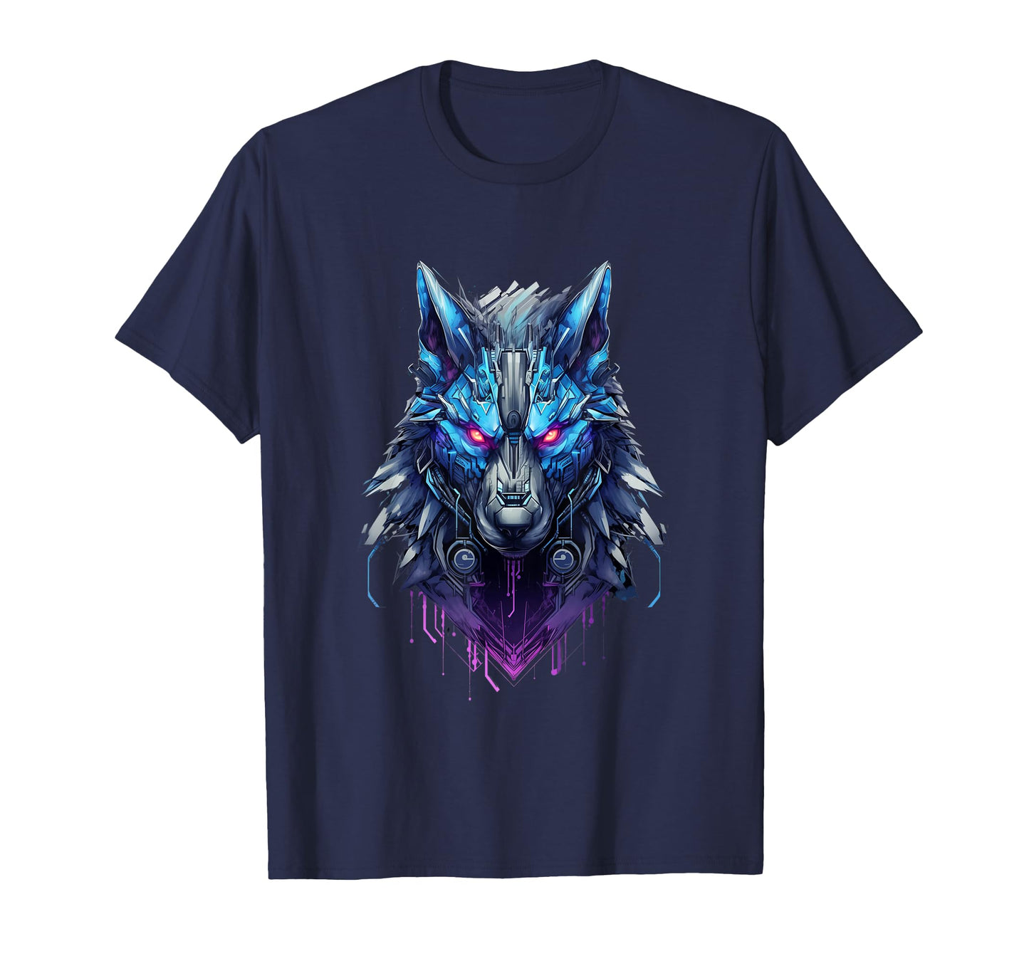 Lone Wolf Howl: Futuristic Cyberpunk Wolf Head T-Shirt