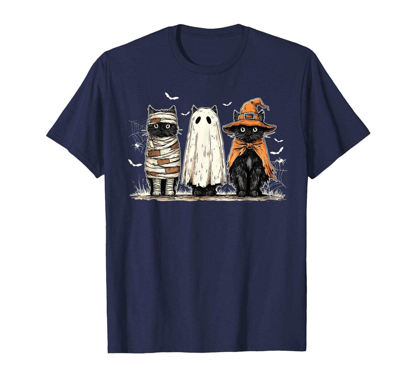 Black Cat Spooky Season Ghost Witch Mummy Funny Halloween T-Shirt
