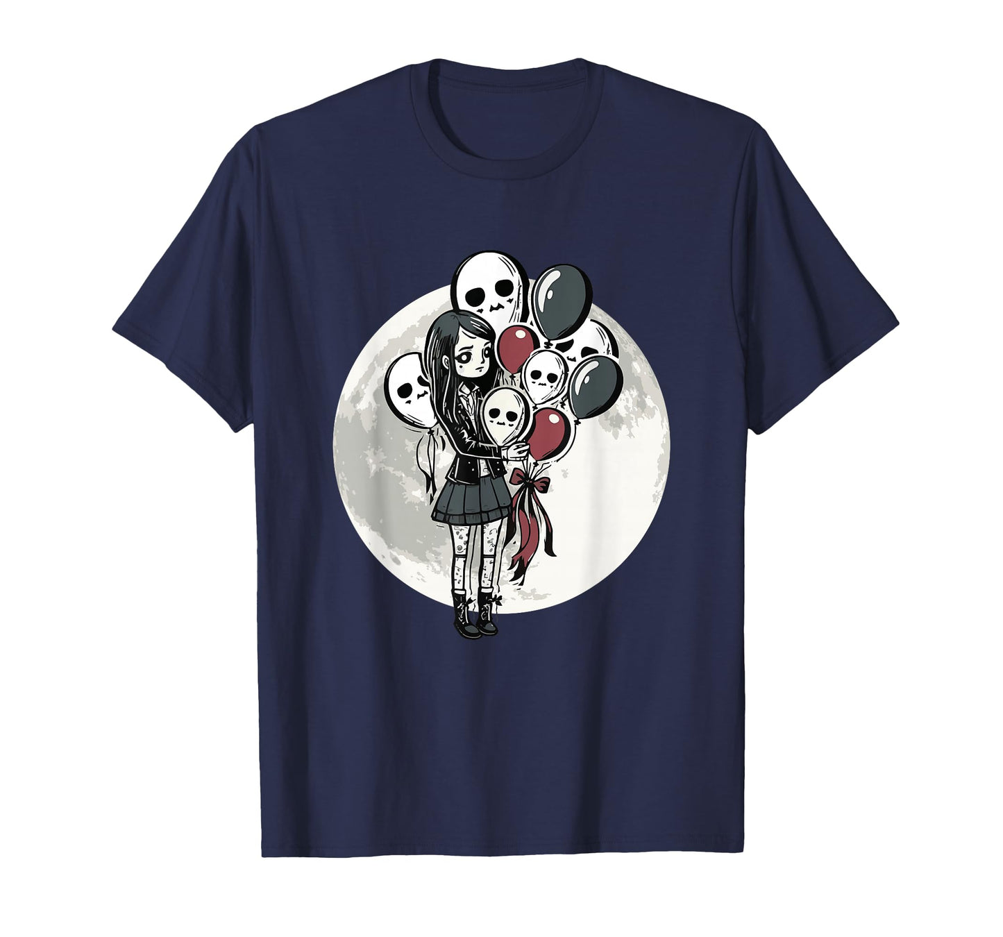 Goth Girl Holding Skull-Balloons - Goth Gothic T-Shirt