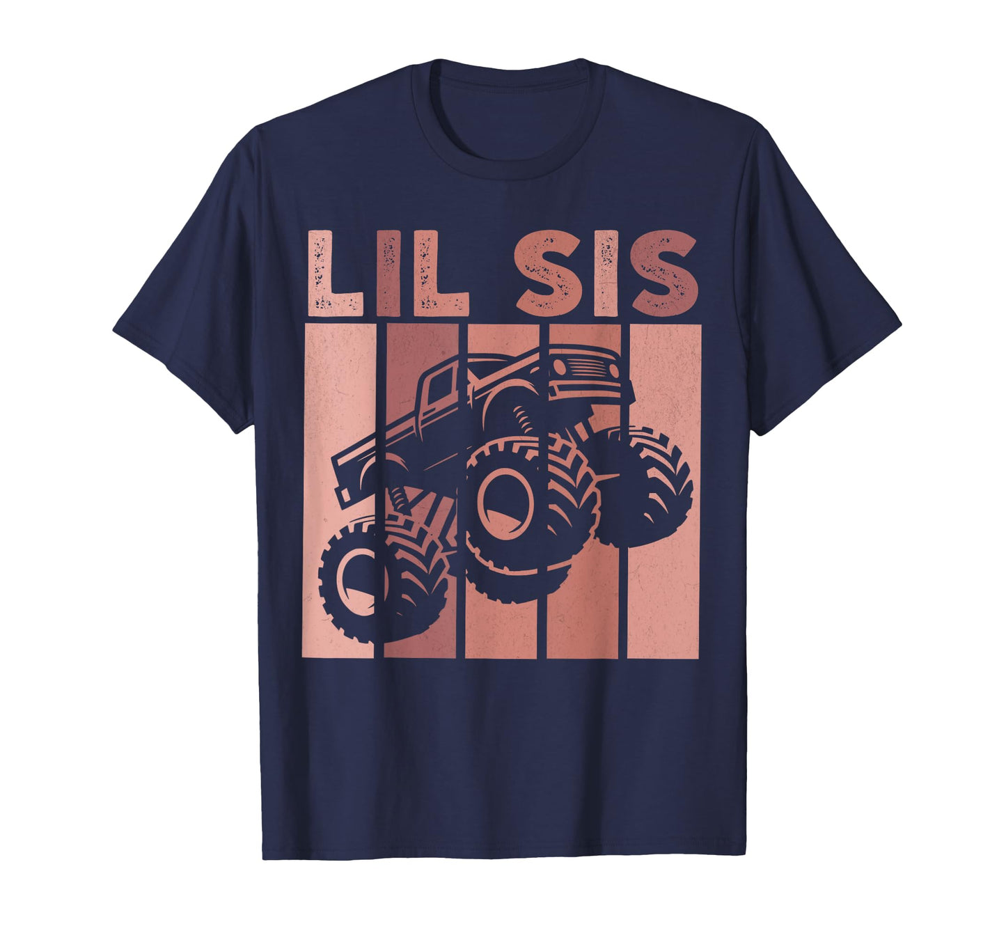 Little Sister Monster Truck Retro Lil Sis Matching Sibling T-Shirt