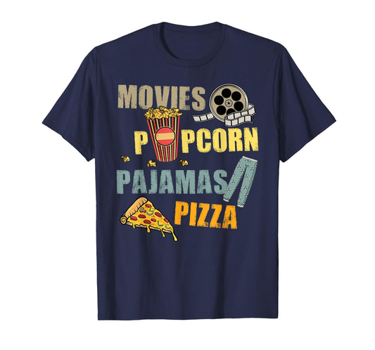 Movies Popcorn Pajamas Pizza Movie Night T-Shirt