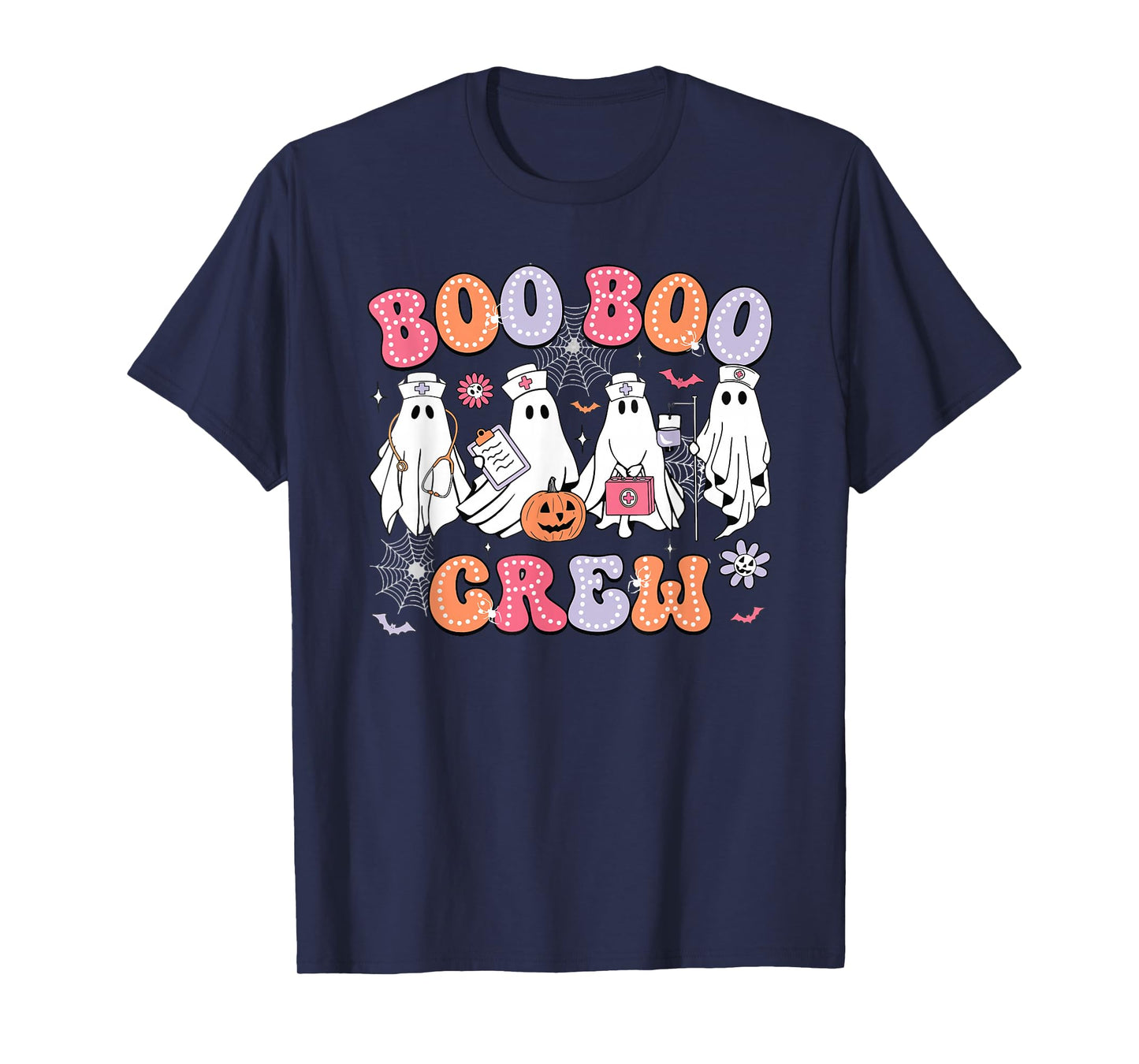 Halloween Nurse Groovy Boo Crew Nurse Funny Cute Ghost Women T-Shirt