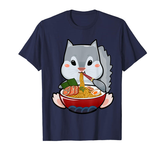 Momonga Squirrel Eating Ramen Noodle Funny Kawaii Udon Anime T-Shirt