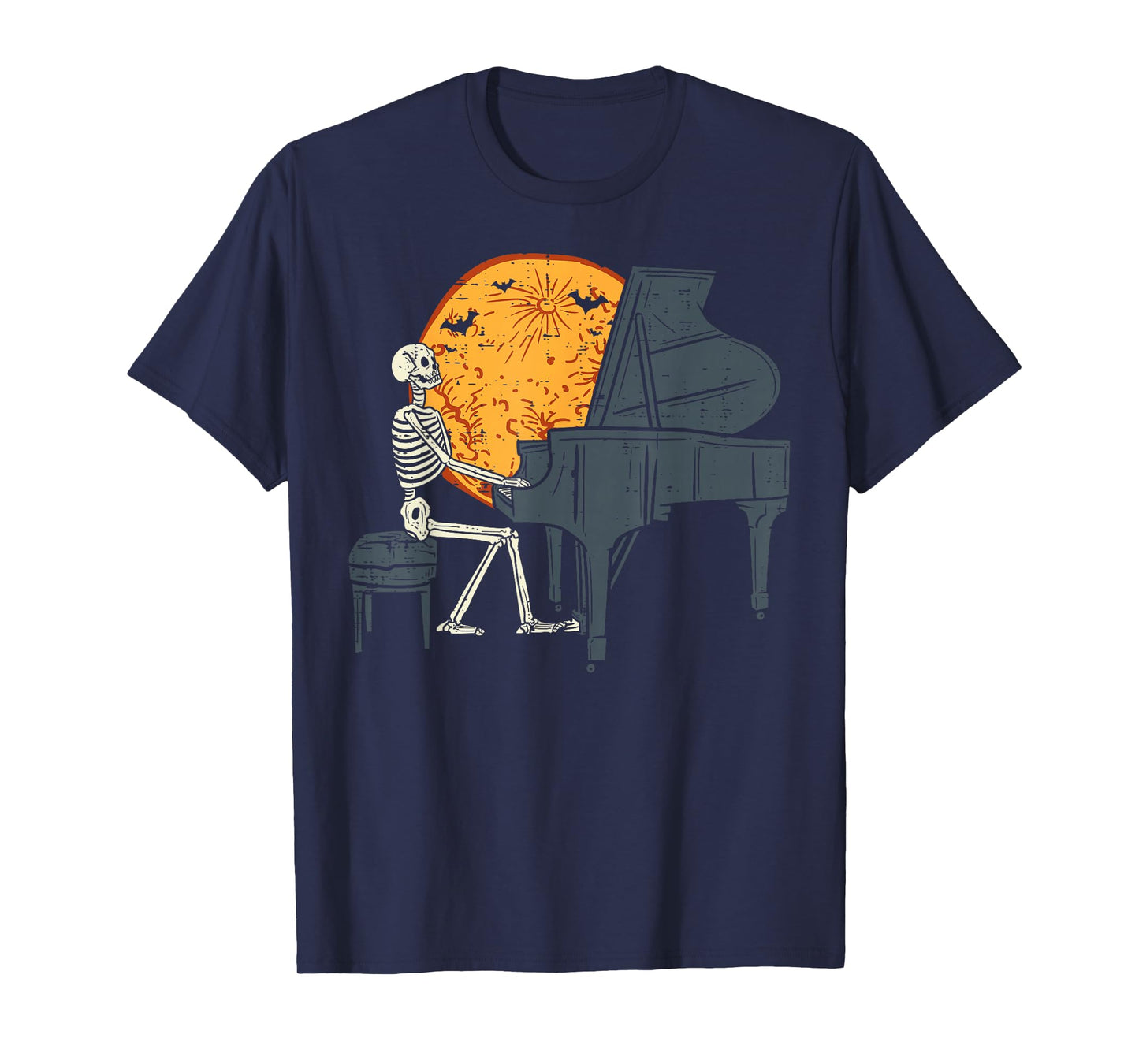 Skeleton Playing Piano Moon Halloween Music Boys Men T-Shirt