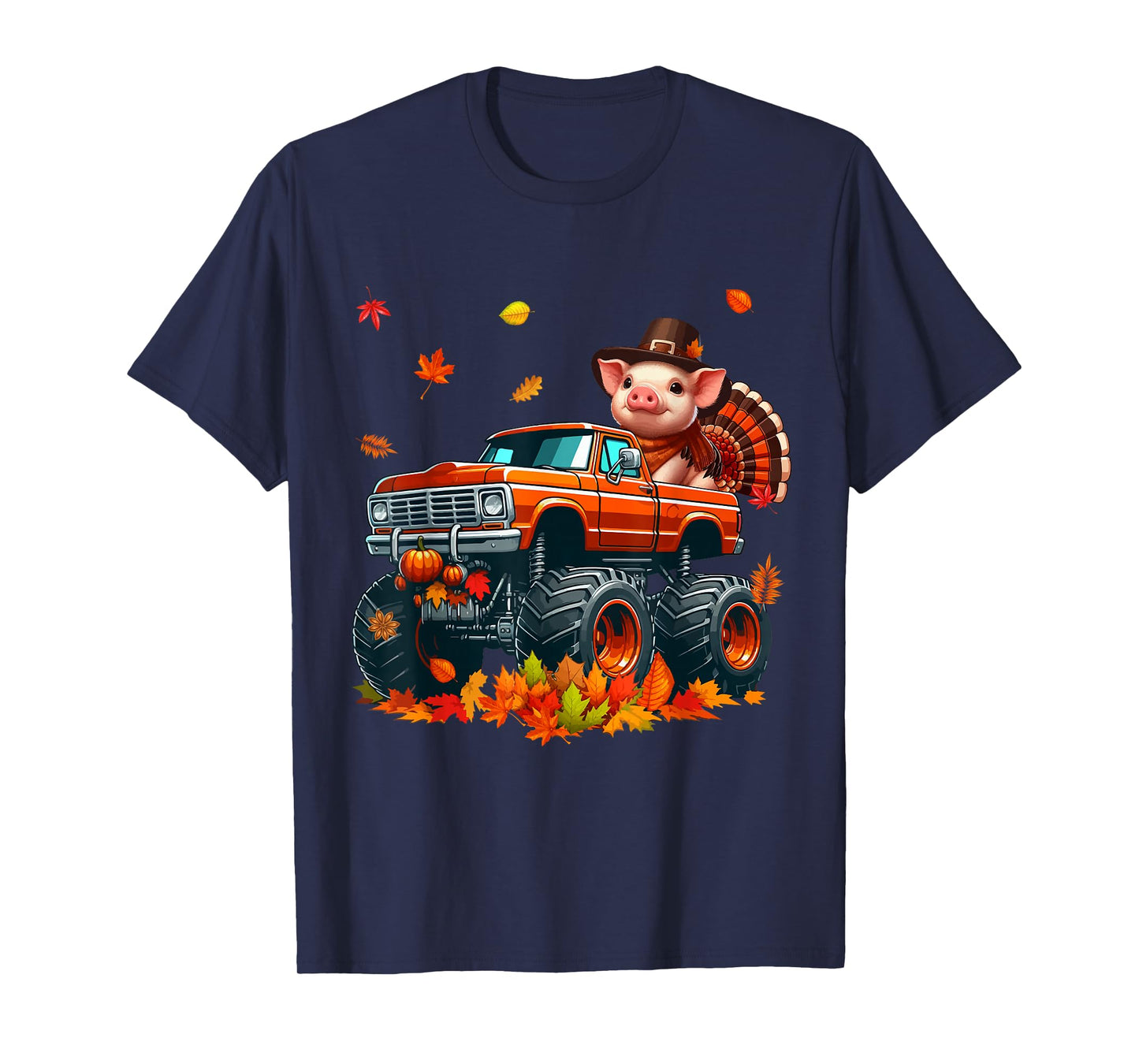 Pig Cosplay Turkey On Monster Truck Thanksgiving Farmer T-Shirt