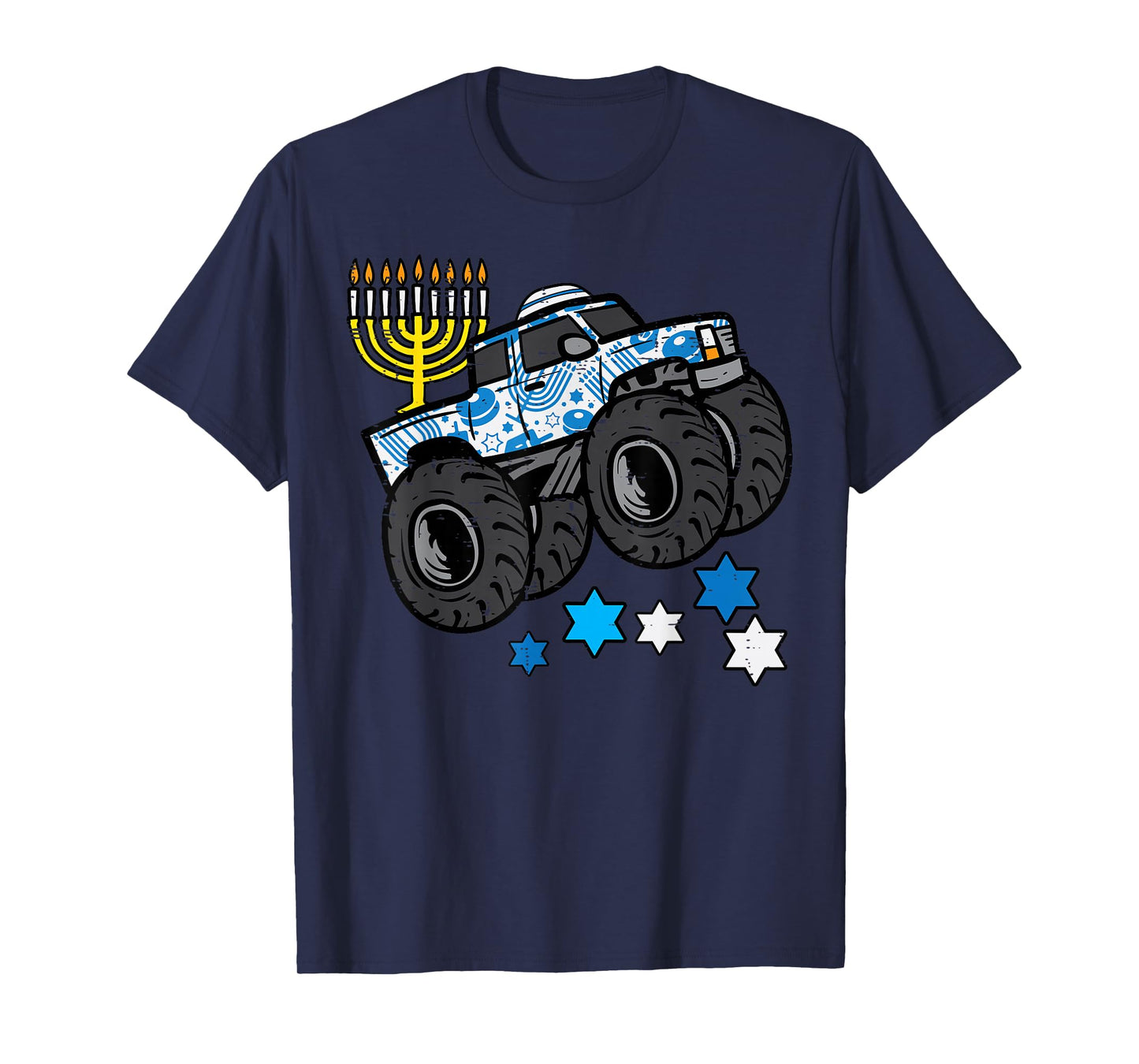 Hanukkah Monster Truck Menorah Chanukah Jewish Boys Kids T-Shirt