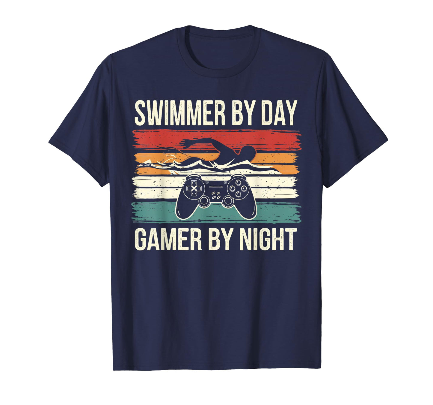 Funny Swimmer By Day Gamer By Night Swimming Swim Gaming T-Shirt