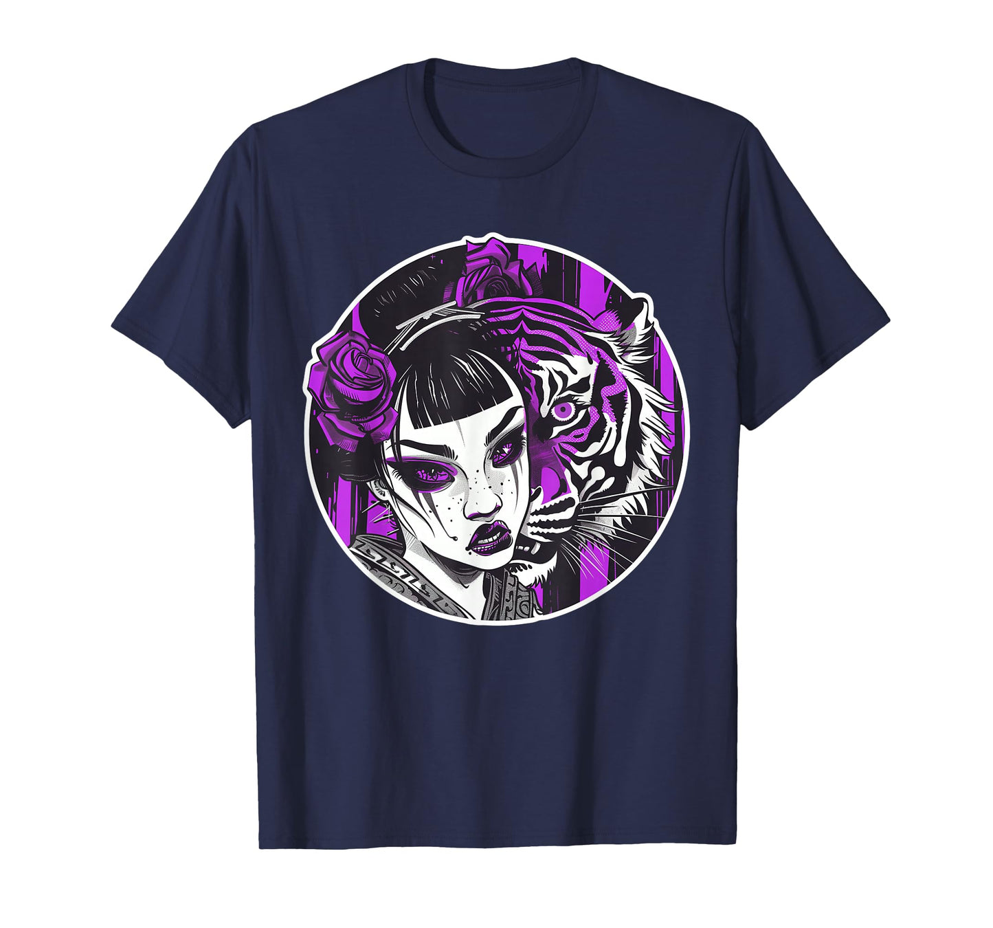 Kawaii Anime Geisha With Tiger Bliss For Otaku Enthusiasts T-Shirt