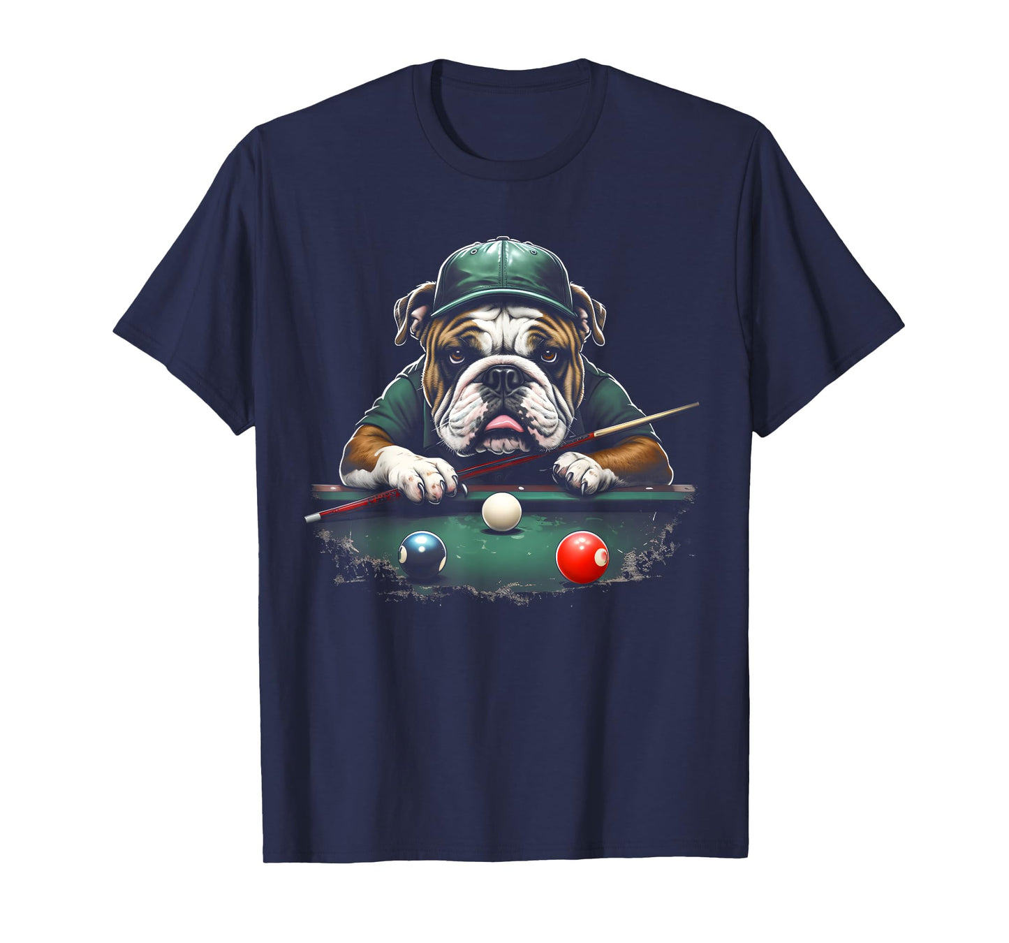 Bulldog Dog Playing Pool Billiard Lover Funny 8 Ball T-Shirt