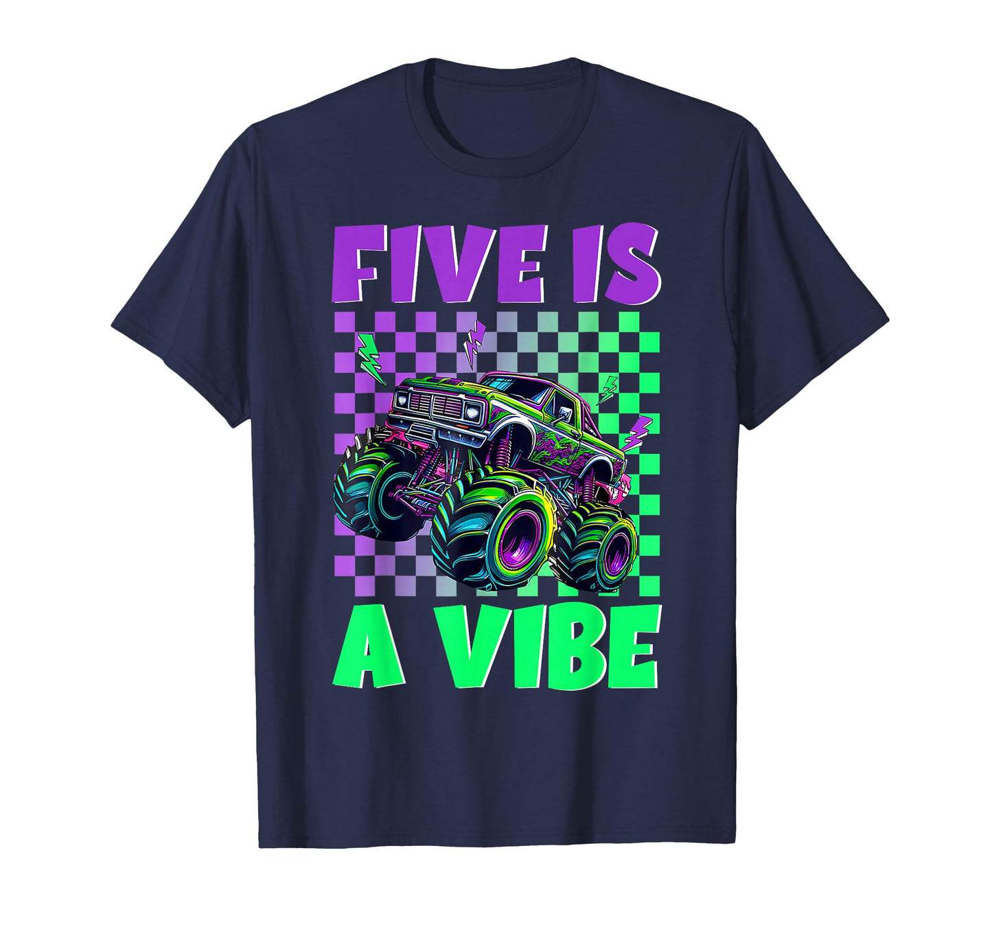 5 Year Old Five is A Vibe Monster Truck 5th Birthday Boy T-Shirt