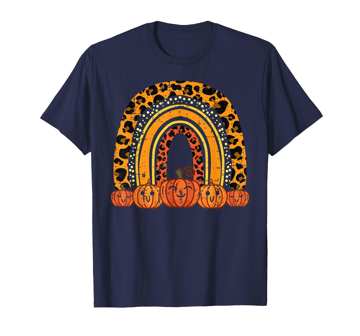 Leopard Rainbow Pumpkins Retro Halloween Costume Women Girls T-Shirt