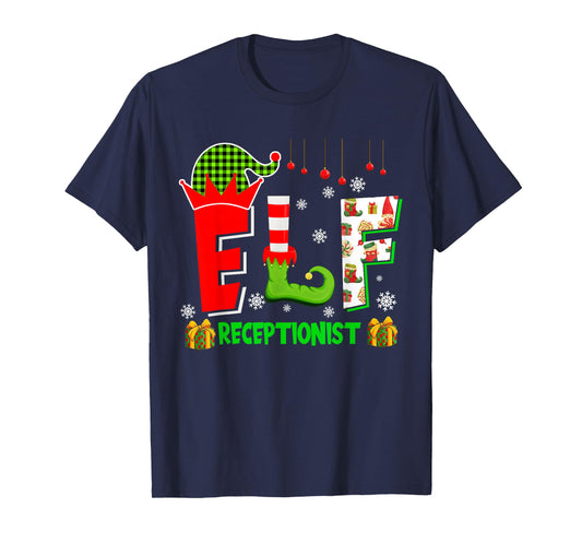 Elf Receptionist Christmas Costume Matching Elf Lover Family T-Shirt
