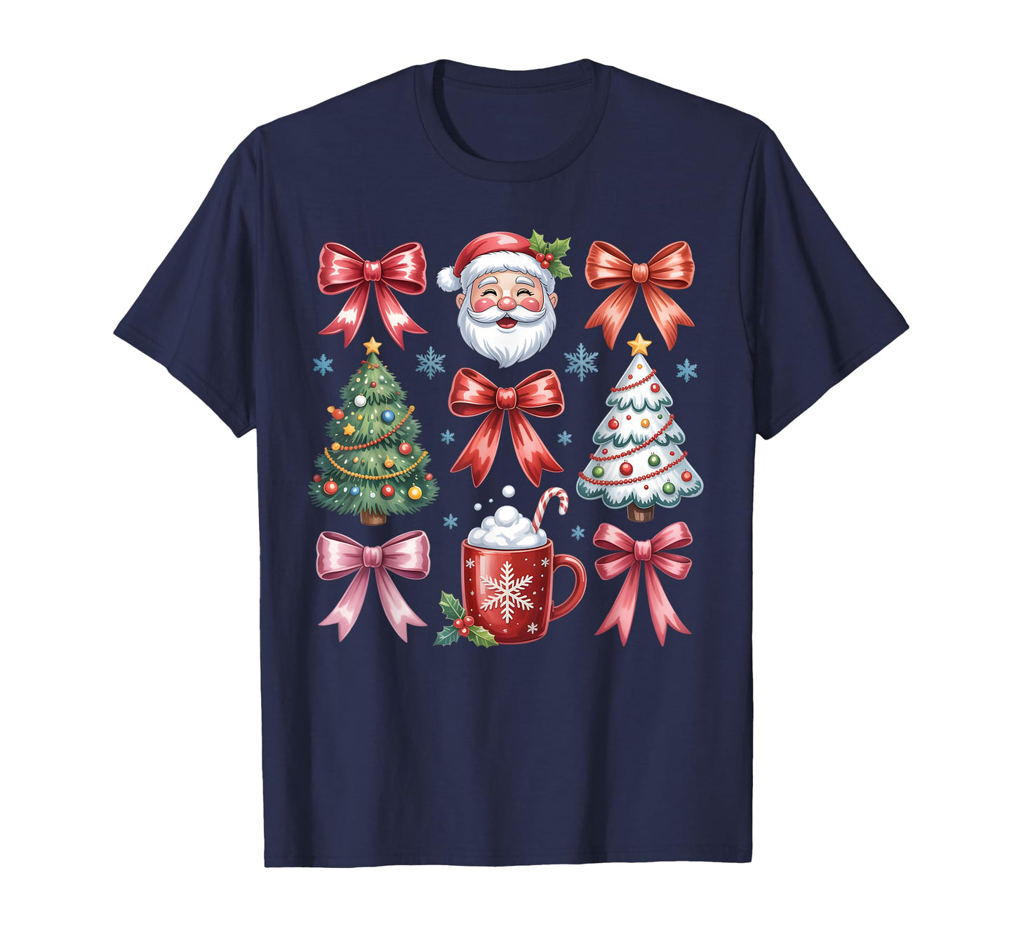Retro Christmas Coquette Bow Santa Coffee Cake Holiday Women T-Shirt