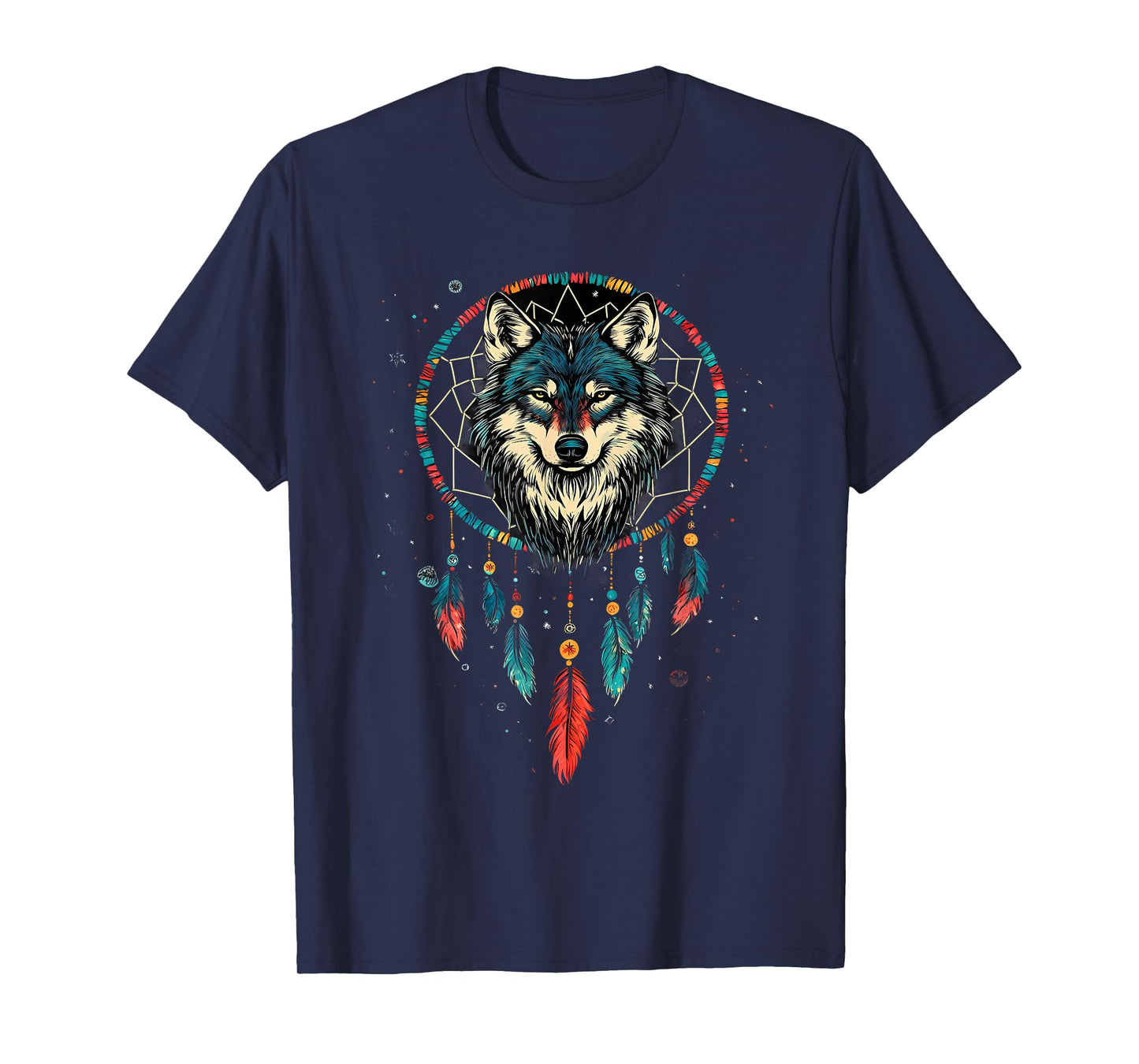 Dreamcatcher Wolf Native American Feather Headdress T-Shirt