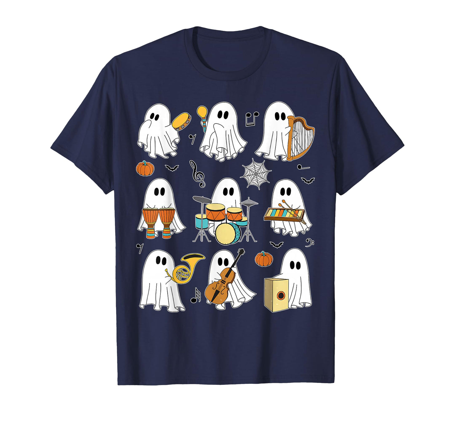 Funny Halloween Ghost Music Teacher Playing Instruments T-Shirt