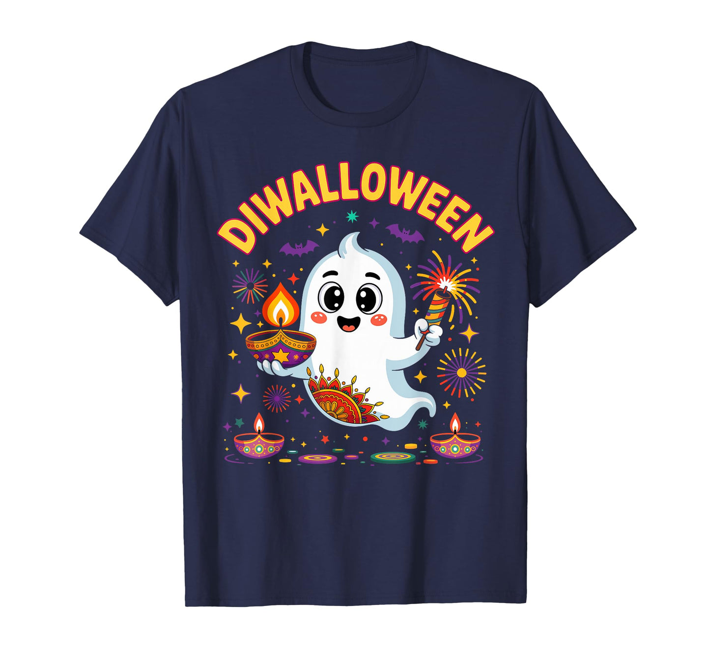Diwalloween Cute Ghost Halloween Diwali Festival of Lights T-Shirt