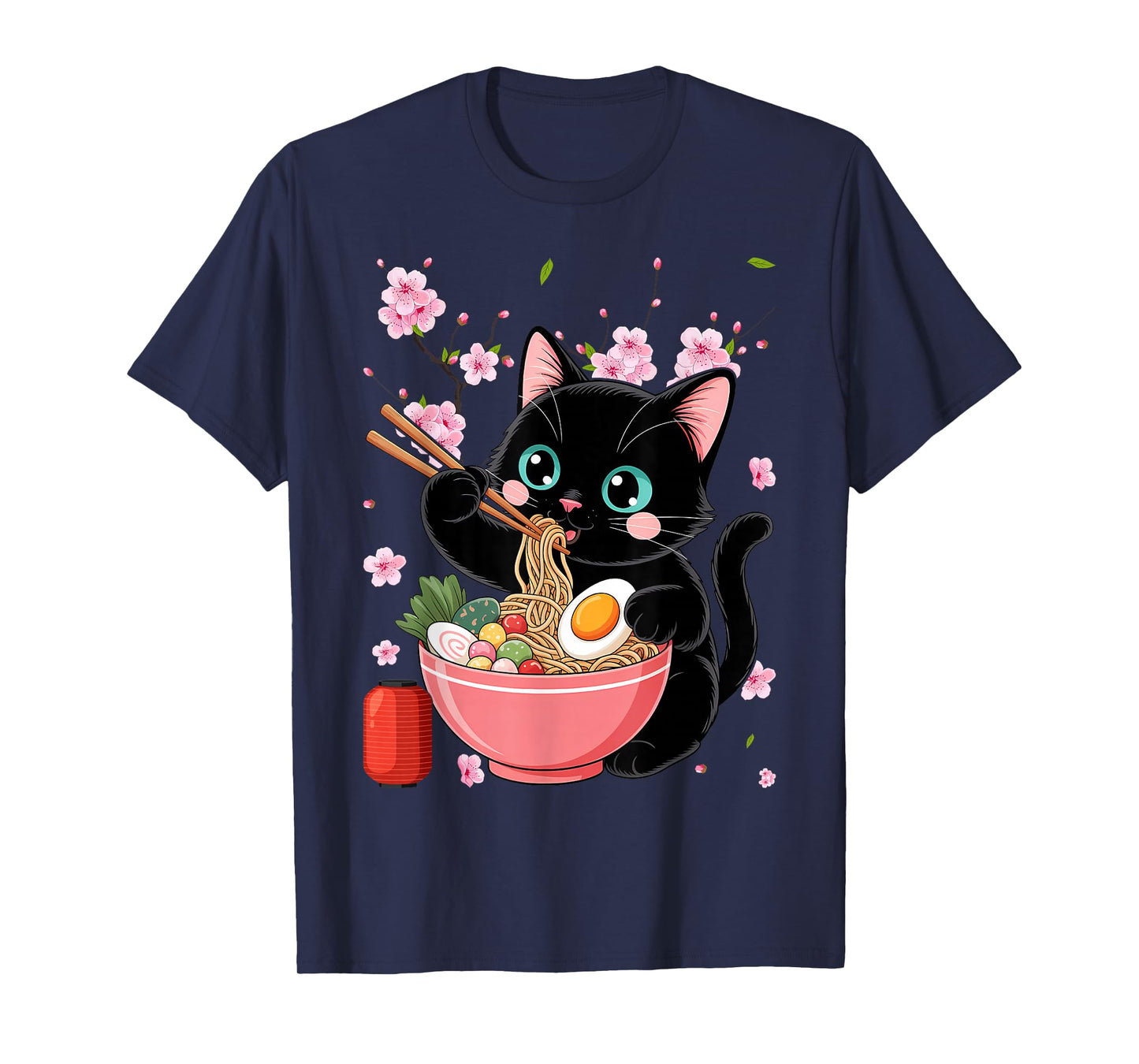 Retro – Japanese Anime Black Cat Eating Ramen T-Shirt
