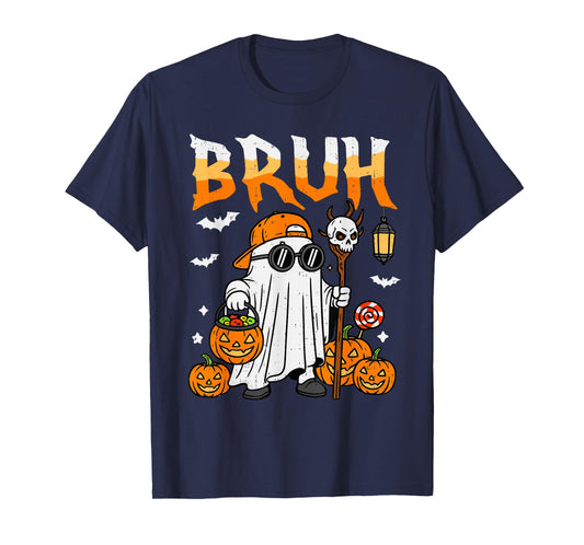 Bruh Ghost Candy Pumpkin Halloween Costume Boy Teen Bro Kid T-Shirt