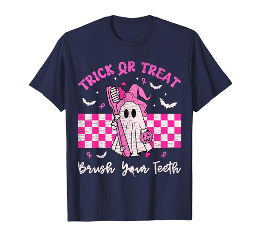 Wear A Pink Trick Or Treat Brush Your Teeth Dental Halloween T-Shirt