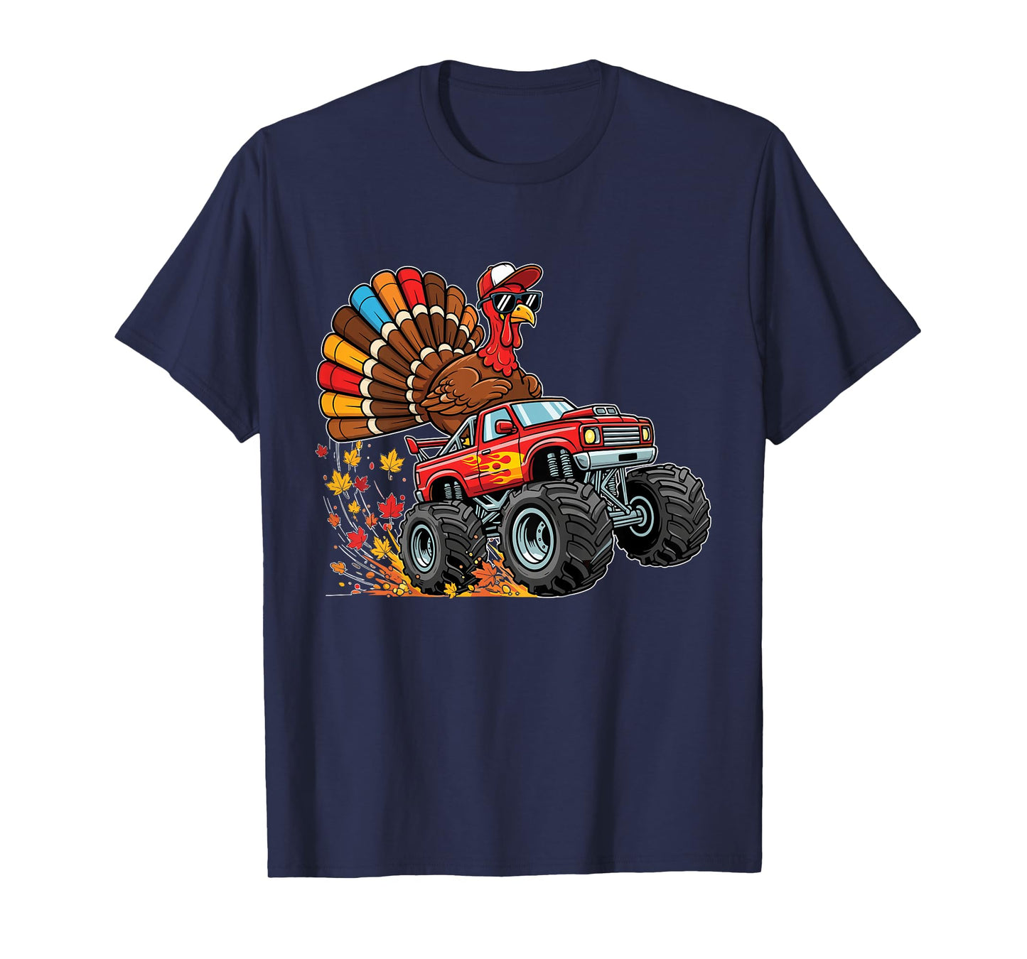 Kids Monster Truck with Turkey Boys Thanksgiving T-Shirt