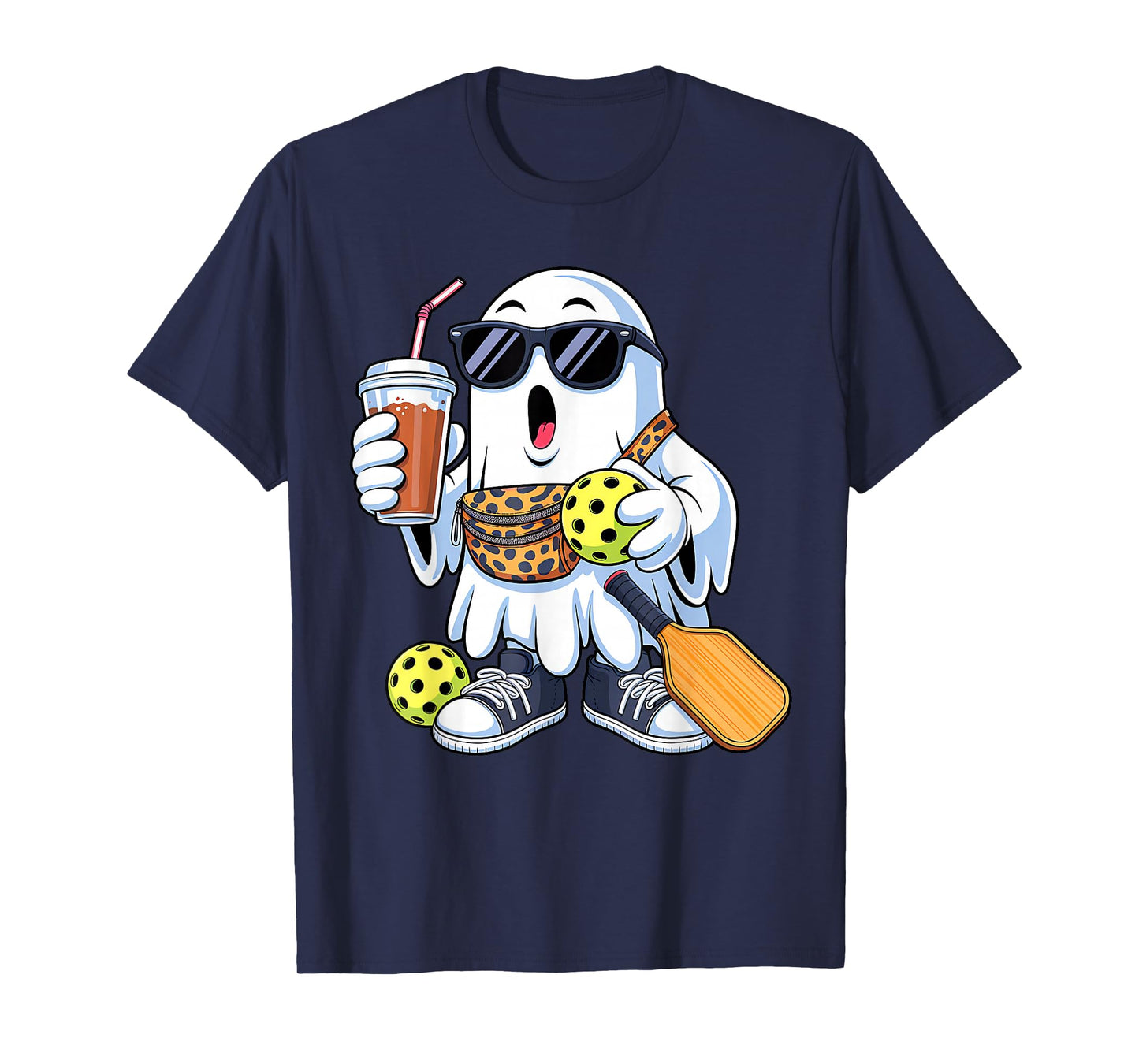 Funny Ghost Pickleball Boo Coffee Halloween Mens Womens Kids T-Shirt