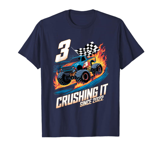 Crushing It Since 2022 3th Birthday Kids Monster Truck T-Shirt