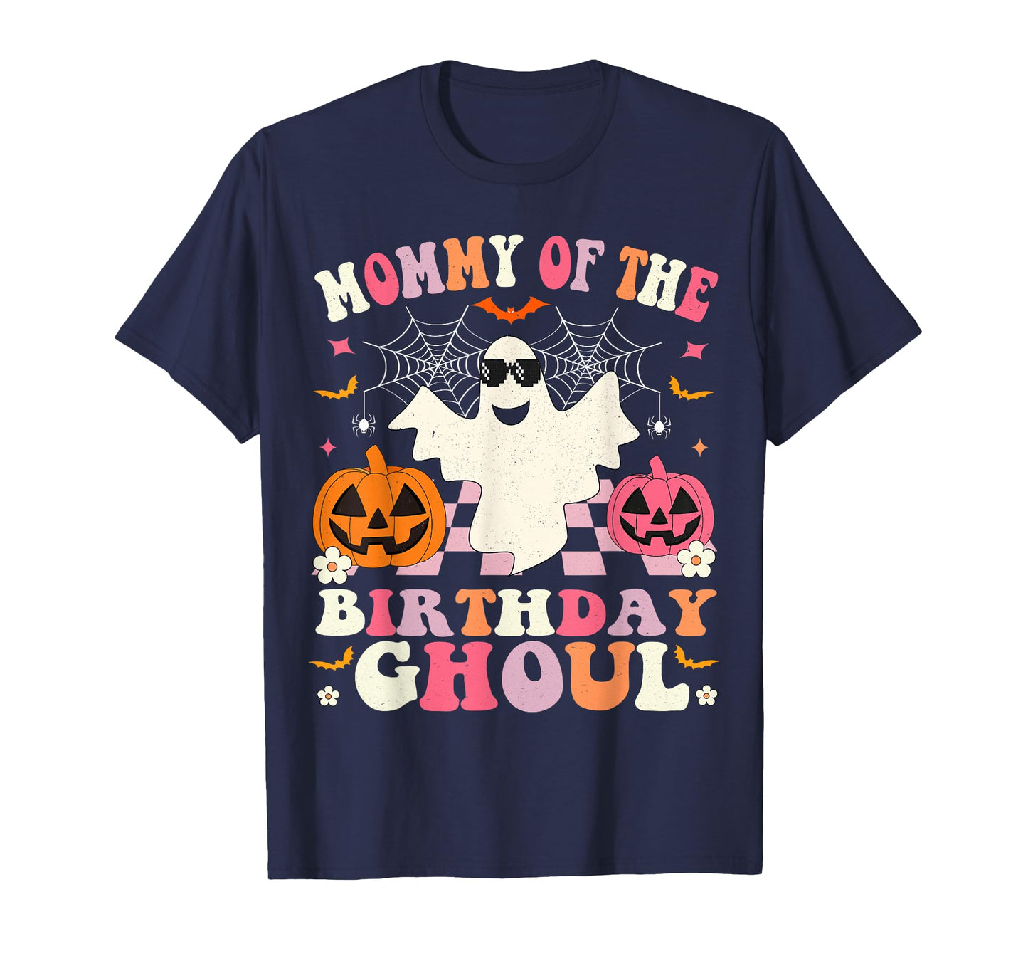 Mommy Of The Birthday Ghoul Groovy Halloween Ghost Spooky T-Shirt