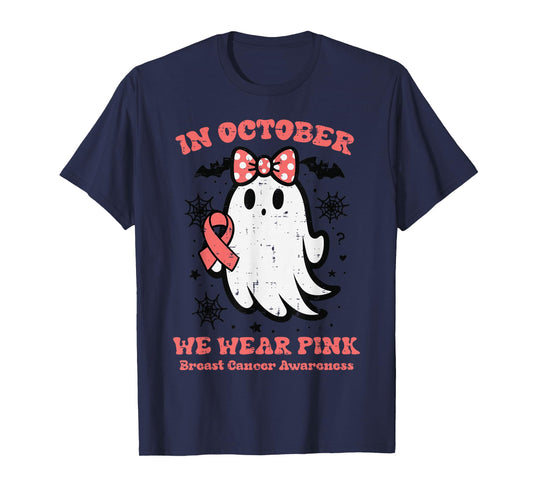 Breast Cancer Ghost Bow October Pink Aware Girls Kids Women T-Shirt