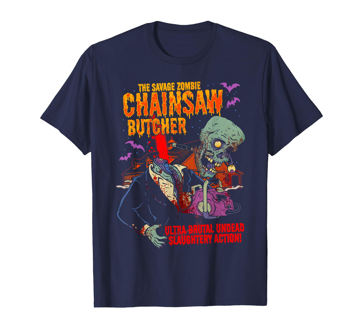 The Savage Zombie Chainsaw Butcher Horror Movie T-Shirt