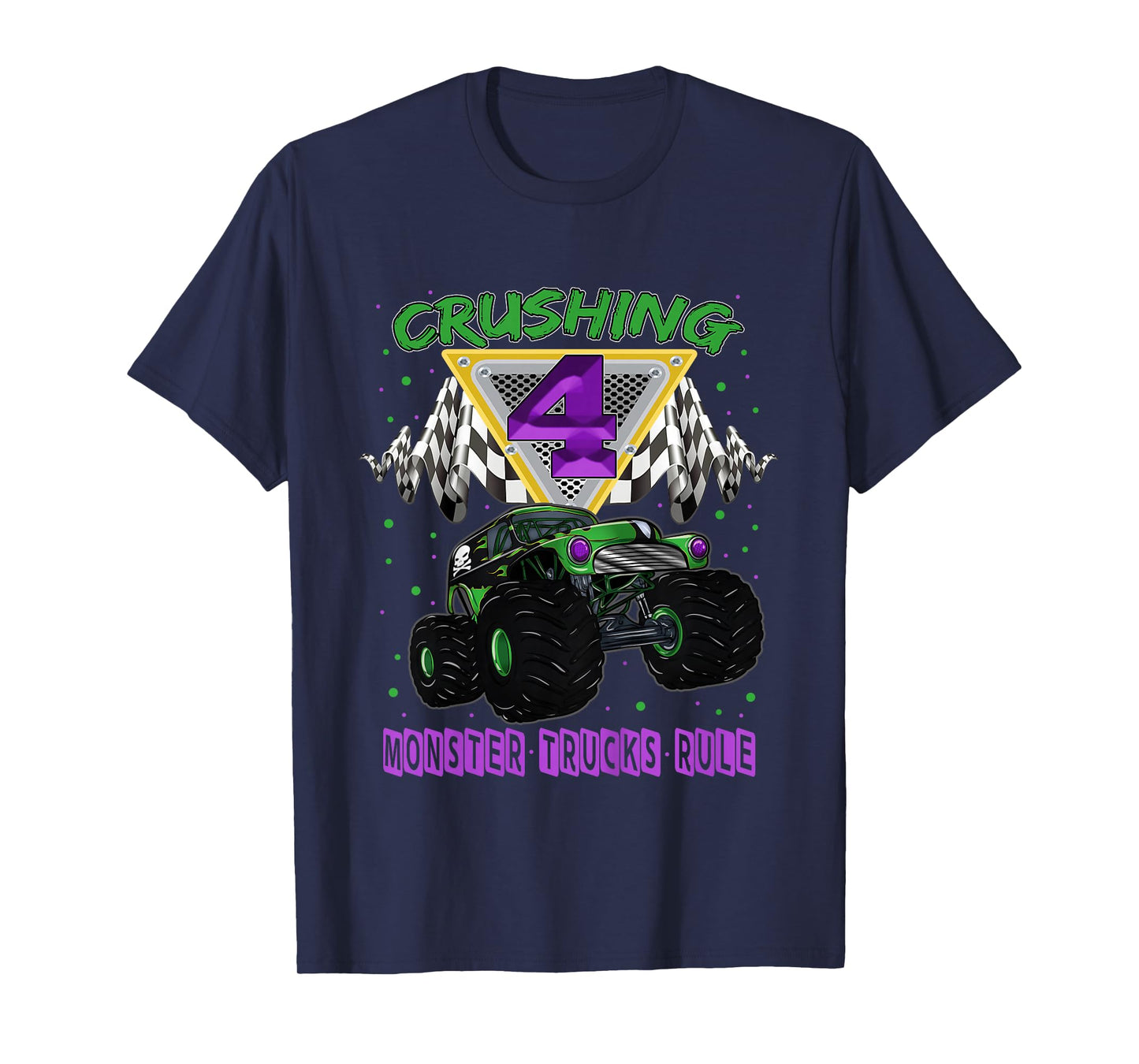 Monster Truck Crushing 4 Years Old Four 4th Birthday T-Shirt