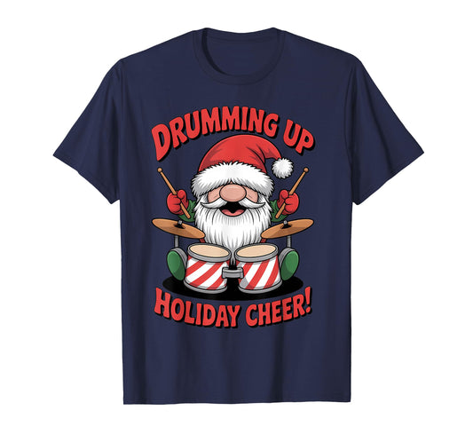 Funny Christmas Drummer Gnome Drumming for Men Women Kids T-Shirt