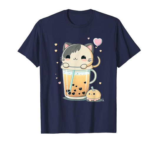 Cat Boba Tea Kawaii Kitty Bubble Tea Anime T-Shirt