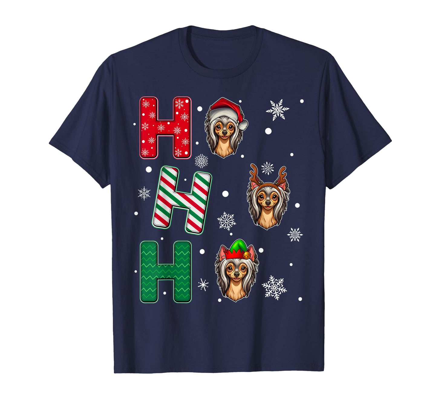 Ho Ho Ho Chinese Crested Dog Lover Christmas Santa Elf Xmas T-Shirt